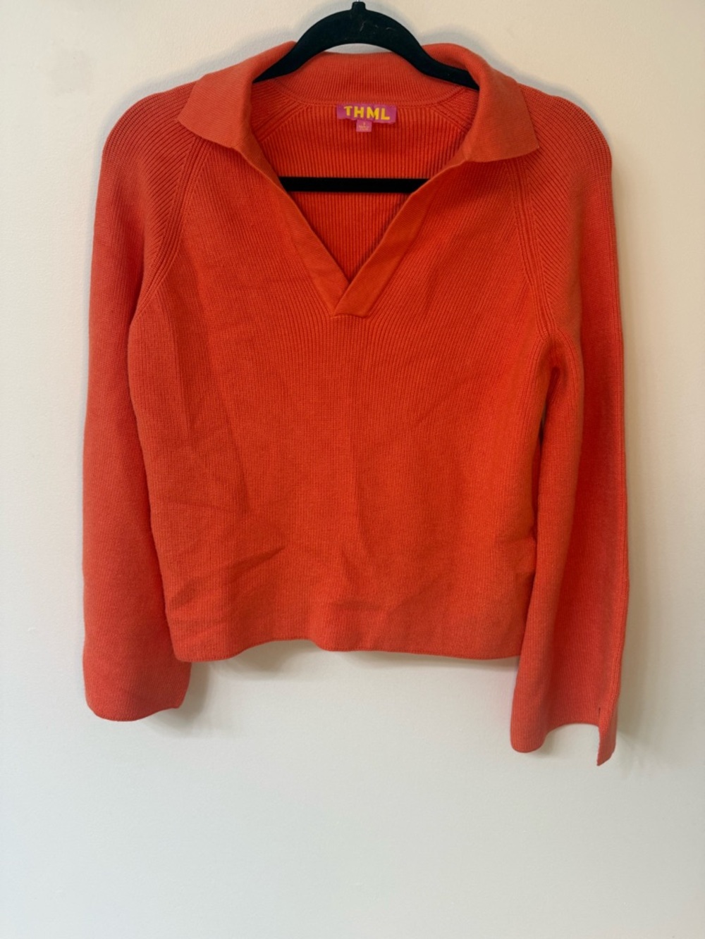 THML Women's Orange Collared V-Neck Sweater Women’s size Small